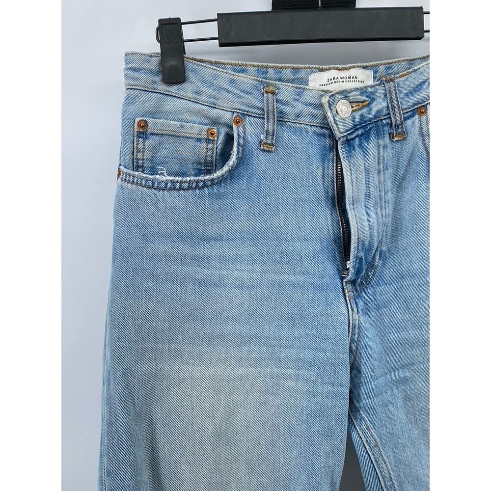 ZARA Women's Light Wash Blue Denim Straight-Leg Raw-Hem Five-Pocket Jeans SZ 4 - Picture 3 of 8